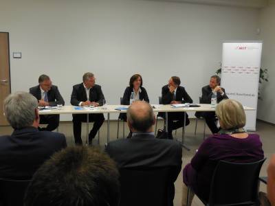 Zukunft Falkensee: Ausbau der Wirtschaftsfrderung - Strkung der stdtischen Finanzkraft.

Das Gesprch mit (von links nach rechts) Uwe Feiler, MdB (Vorsitzender der MIT-Brandenburg), Jens Funke (Vorsitzender der MIT Havelland), Barbara Richstein, MdL (Brgermeisterkandidatin in Falkensee), Ingbert Liebing, MdB (Bundesvorsitzender der Kommunalpolitischen Vereinigung der CDU/CSU und Kommunalpolitischer Sprecher der CDU/CSU-Bundestagsfraktion), Thomas Zylla (1. Beigeordneter und Dezernent das Baudezernat in Falkensee).